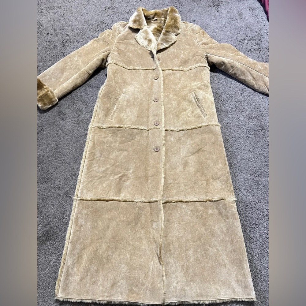 Vintage Full length 100% Leather Coat with Faux lining Size Large